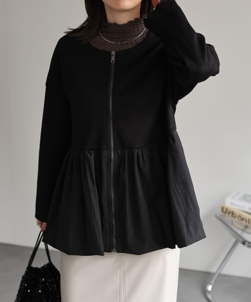 sakishimatokyo（サキシマトーキョー）の「異素材ドッキングペプラムブルゾン/ジャケット/羽織り/秋冬（ブルゾン・レディース・グレー/ブラック/ベージュ・FREE）」の13枚目の写真