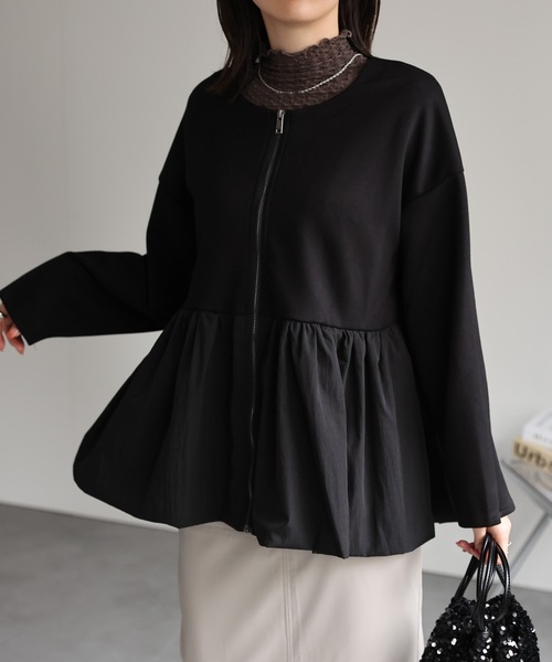 sakishimatokyo（サキシマトーキョー）の「異素材ドッキングペプラムブルゾン/ジャケット/羽織り/秋冬（ブルゾン・レディース・グレー/ブラック/ベージュ・FREE）」の15枚目の写真