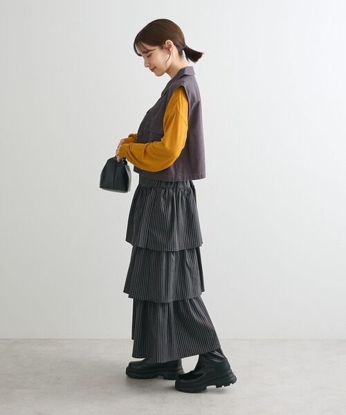 ELENCARE DUE(エレンカーレデュエ)の「・ELENCARE DUE ティアードロングスカート(スカート・レディース・ストライプ/ブラック・FREE)」の5枚目の写真