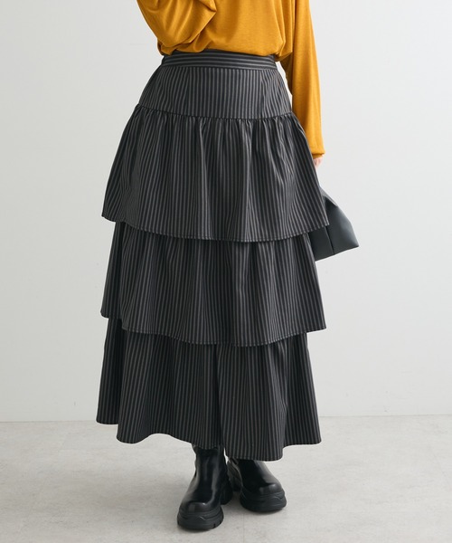 ELENCARE DUE(エレンカーレデュエ)の「・ELENCARE DUE ティアードロングスカート(スカート・レディース・ストライプ/ブラック・FREE)」の1枚目の写真