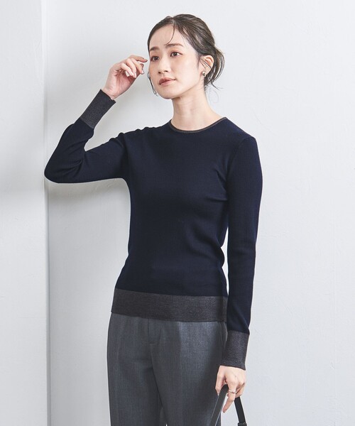 UNITED ARROWS(ユナイテッドアローズ)の「W 18G リブ クルーネック ニット(ニット/セーター・レディース・ダークグレー/モカ/ネイビー・FREE)」の3枚目の写真