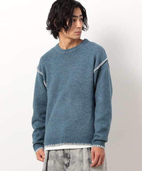 ブランケットステッチプルオーバー（ニット/セーター）｜Purple&Yellow（パープルアンドイエロー）