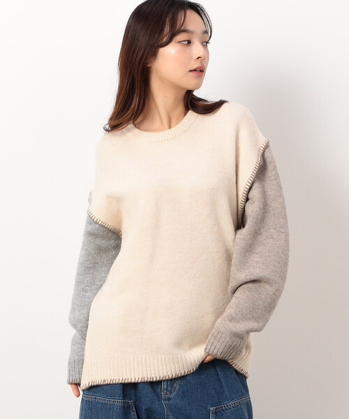 Purple&Yellow（パープルアンドイエロー）の「ブランケットステッチプルオーバー（ニット/セーター・メンズ・ネイビー/アイボリー/グレイッシュベージュ/ターコイズブルー・SMALL/MEDIUM/LARGE）」の10枚目の写真