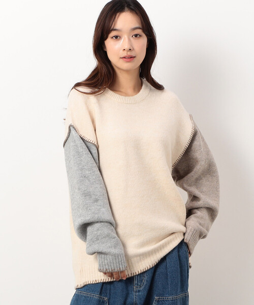 Purple&Yellow（パープルアンドイエロー）の「ブランケットステッチプルオーバー（ニット/セーター・メンズ・ネイビー/アイボリー/グレイッシュベージュ/ターコイズブルー・SMALL/MEDIUM/LARGE）」の11枚目の写真