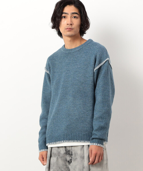 Purple&Yellow（パープルアンドイエロー）の「ブランケットステッチプルオーバー（ニット/セーター・メンズ・ネイビー/アイボリー/グレイッシュベージュ/ターコイズブルー・SMALL/MEDIUM/LARGE）」の19枚目の写真