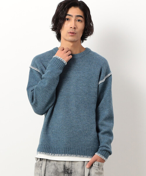 Purple&Yellow（パープルアンドイエロー）の「ブランケットステッチプルオーバー（ニット/セーター・メンズ・ネイビー/アイボリー/グレイッシュベージュ/ターコイズブルー・SMALL/MEDIUM/LARGE）」の20枚目の写真