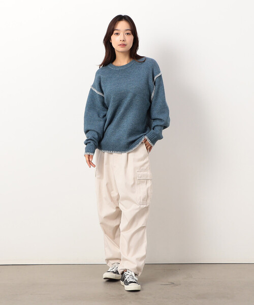 Purple&Yellow（パープルアンドイエロー）の「ブランケットステッチプルオーバー（ニット/セーター・メンズ・ネイビー/アイボリー/グレイッシュベージュ/ターコイズブルー・SMALL/MEDIUM/LARGE）」の21枚目の写真