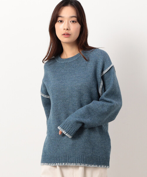 Purple&Yellow（パープルアンドイエロー）の「ブランケットステッチプルオーバー（ニット/セーター・メンズ・ネイビー/アイボリー/グレイッシュベージュ/ターコイズブルー・SMALL/MEDIUM/LARGE）」の22枚目の写真