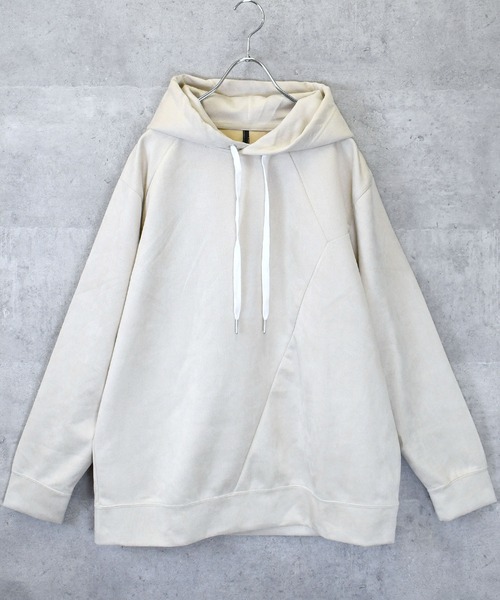 Anytime Songs（エニータイムソングス）の「faux suede switching design cutsew/スウェードタッチ 切り替えデザイン パーカー（パーカー・メンズ・ブラック/グレイッシュベージュ/サックスブルー/オフホワイト/チャコールグレー・L/XL/M）」の12枚目の写真