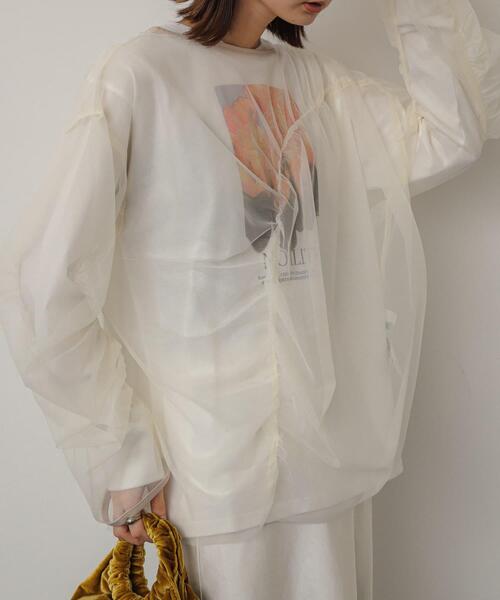 SENSE OF PLACE by URBAN RESEARCH（センスオブプレイスバイアーバンリサーチ）の「シャーリングチュールトップ（Tシャツ/カットソー・レディース・ライトブルー/アイボリー/チャコールグレー・ONE）」の2枚目の写真