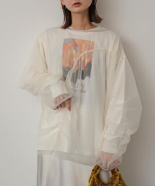 SENSE OF PLACE by URBAN RESEARCH（センスオブプレイスバイアーバンリサーチ）の「シャーリングチュールトップ（Tシャツ/カットソー・レディース・ライトブルー/アイボリー/チャコールグレー・ONE）」の10枚目の写真