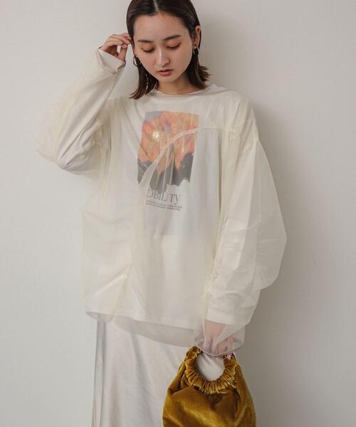 SENSE OF PLACE by URBAN RESEARCH（センスオブプレイスバイアーバンリサーチ）の「シャーリングチュールトップ（Tシャツ/カットソー・レディース・ライトブルー/アイボリー/チャコールグレー・ONE）」の11枚目の写真