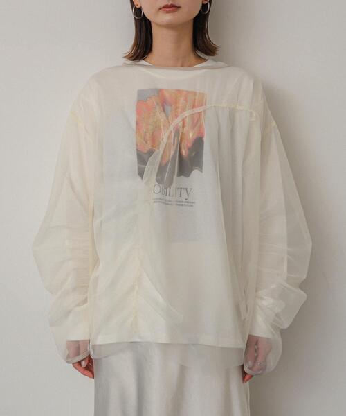 SENSE OF PLACE by URBAN RESEARCH（センスオブプレイスバイアーバンリサーチ）の「シャーリングチュールトップ（Tシャツ/カットソー・レディース・ライトブルー/アイボリー/チャコールグレー・ONE）」の16枚目の写真