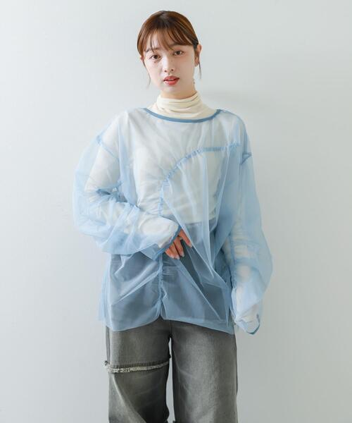 SENSE OF PLACE by URBAN RESEARCH（センスオブプレイスバイアーバンリサーチ）の「シャーリングチュールトップ（Tシャツ/カットソー・レディース・ライトブルー/アイボリー/チャコールグレー・ONE）」の22枚目の写真