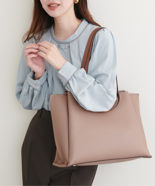 natural couture（ナチュラルクチュール）の「横型Ａ４トートバッグ（ショルダーバッグ・レディース・アイボリー/ブラック/モカ・FREE）」の14枚目の写真