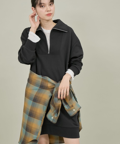 ROPE' PICNIC（ロペピクニック）の「ハーフジップワンポイントロゴカットミニワンピース（ワンピース・レディース・ライトグレー/チャコールグレー・38）」の19枚目の写真