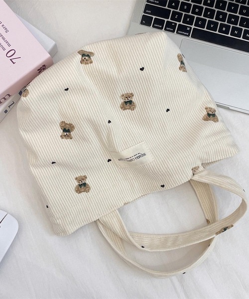 Mignonjour（ミニョンジュール）の「Mignonjour/くまコーデュロイミニトートバッグ M2582（トートバッグ・レディース・ブルー/ホワイト/ベージュ/ピンク・FREE）」の21枚目の写真
