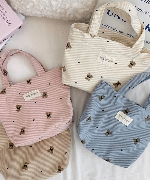 Mignonjour（ミニョンジュール）の「Mignonjour/くまコーデュロイミニトートバッグ M2582（トートバッグ・レディース・ブルー/ホワイト/ベージュ/ピンク・FREE）」の10枚目の写真