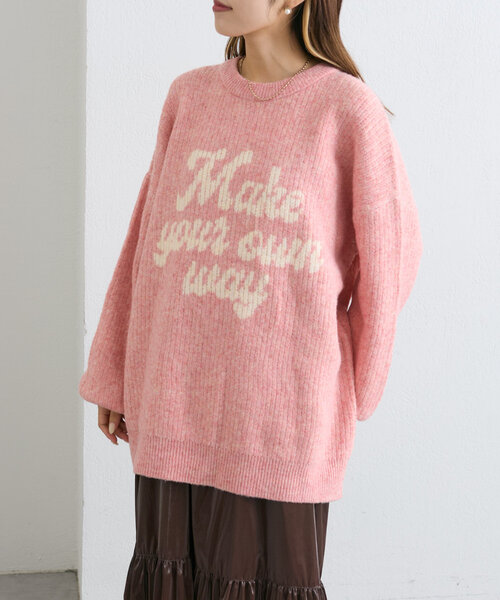 w closet（ダブルクローゼット）の「BIGロゴニット（ニット/セーター・レディース・オフホワイト/チャコールグレー/ピンク・FREE）」の3枚目の写真