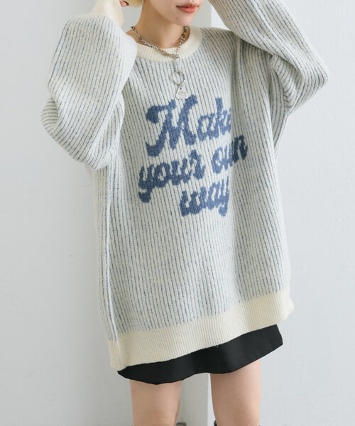 w closet（ダブルクローゼット）の「BIGロゴニット（ニット/セーター・レディース・オフホワイト/チャコールグレー/ピンク・FREE）」の4枚目の写真