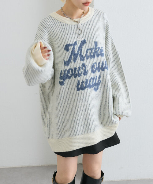 w closet（ダブルクローゼット）の「BIGロゴニット（ニット/セーター・レディース・オフホワイト/チャコールグレー/ピンク・FREE）」の5枚目の写真