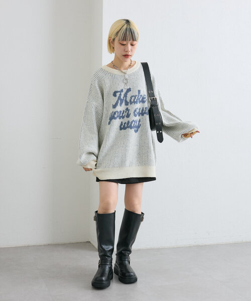 w closet（ダブルクローゼット）の「BIGロゴニット（ニット/セーター・レディース・オフホワイト/チャコールグレー/ピンク・FREE）」の11枚目の写真