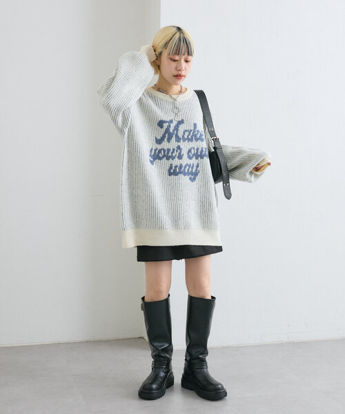 w closet（ダブルクローゼット）の「BIGロゴニット（ニット/セーター・レディース・オフホワイト/チャコールグレー/ピンク・FREE）」の12枚目の写真