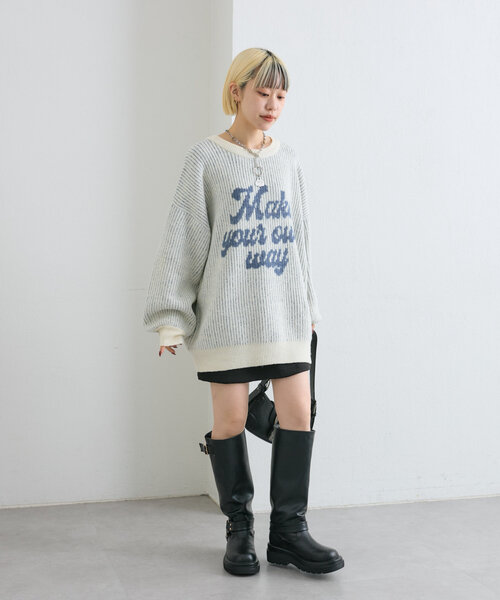 w closet（ダブルクローゼット）の「BIGロゴニット（ニット/セーター・レディース・オフホワイト/チャコールグレー/ピンク・FREE）」の13枚目の写真