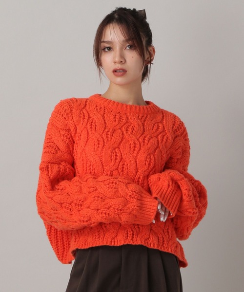 FOREVER 21（フォーエバー トゥエンティーワン）の「【2024FW】ケーブルニットプルオーバー（ニット/セーター・レディース・オレンジ/チャコールグレー/ナチュラル・FREE）」の9枚目の写真