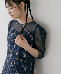 Jolie et Jolie | オーガンジー切替配色レースワンピースドレス(ドレス)