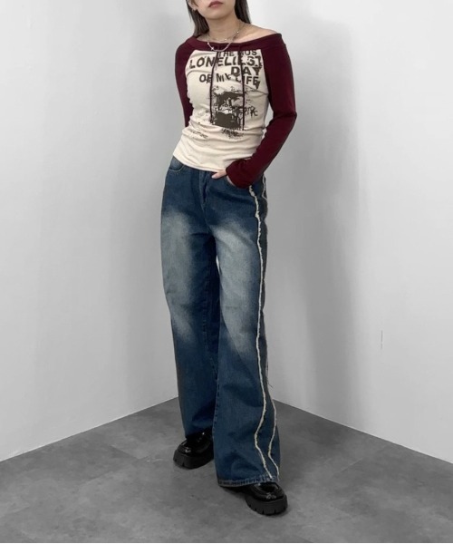✅00s y2k ガール プリント ラグラン 長袖 Tシャツ archive 00s Archive Y2K ラグラン ロングtシャツ Y2K ギャル パンク