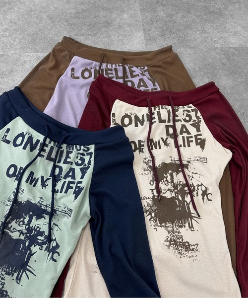 00s y2k wishcore フランシュリッぺ　kunkun Tシャツニット jiasecond.】コード付きワンショルラグランプリントロンT