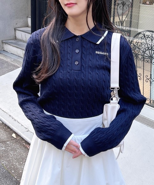 INGNI(イング)の「胸刺しゅうケーブルポロニット(ニット/セーター・レディース・ホワイト×ブラック/グレー×ホワイト/ネイビー系/レッド系3・M)」の3枚目の写真