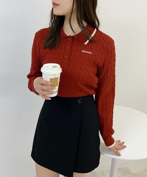 INGNI(イング)の「胸刺しゅうケーブルポロニット(ニット/セーター・レディース・ホワイト×ブラック/グレー×ホワイト/ネイビー系/レッド系3・M)」の4枚目の写真