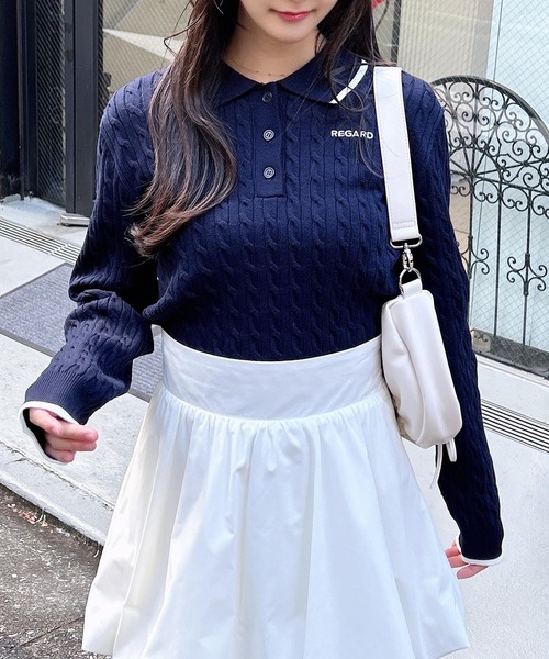 INGNI(イング)の「胸刺しゅうケーブルポロニット(ニット/セーター・レディース・ホワイト×ブラック/グレー×ホワイト/ネイビー系/レッド系3・M)」の10枚目の写真