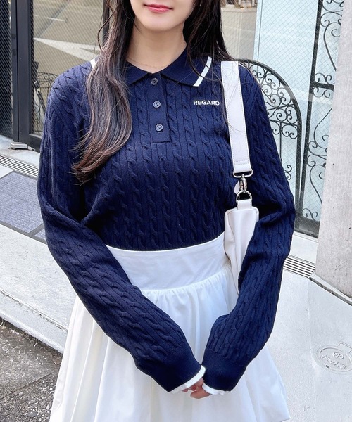 INGNI(イング)の「胸刺しゅうケーブルポロニット(ニット/セーター・レディース・ホワイト×ブラック/グレー×ホワイト/ネイビー系/レッド系3・M)」の9枚目の写真