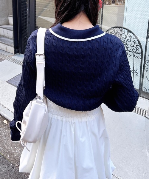 INGNI(イング)の「胸刺しゅうケーブルポロニット(ニット/セーター・レディース・ホワイト×ブラック/グレー×ホワイト/ネイビー系/レッド系3・M)」の7枚目の写真