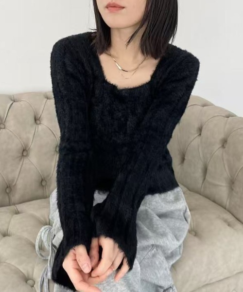 mebole(メボレ)の「スクエアネックスリムセーター(ニット/セーター・レディース・ブラック/アイボリー/ピンク・FREE)」の15枚目の写真