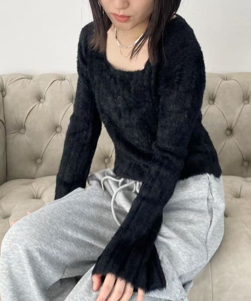 mebole(メボレ)の「スクエアネックスリムセーター(ニット/セーター・レディース・ブラック/アイボリー/ピンク・FREE)」の17枚目の写真