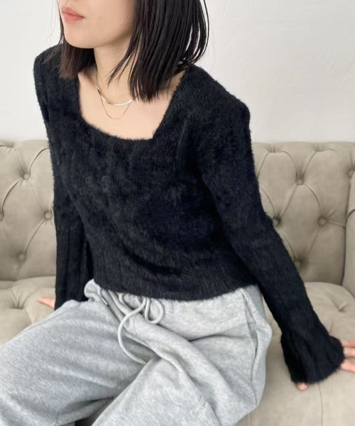mebole(メボレ)の「スクエアネックスリムセーター(ニット/セーター・レディース・ブラック/アイボリー/ピンク・FREE)」の18枚目の写真