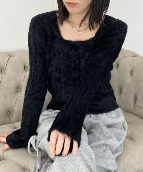 mebole(メボレ)の「スクエアネックスリムセーター(ニット/セーター・レディース・ブラック/アイボリー/ピンク・FREE)」の19枚目の写真