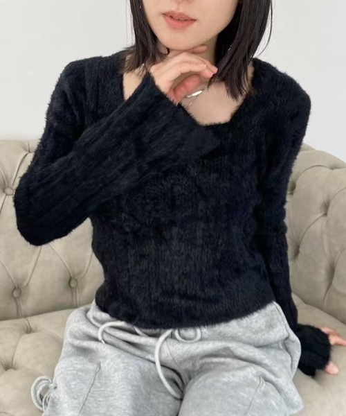 mebole(メボレ)の「スクエアネックスリムセーター(ニット/セーター・レディース・ブラック/アイボリー/ピンク・FREE)」の20枚目の写真