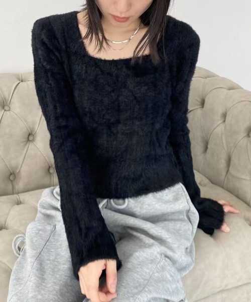 mebole(メボレ)の「スクエアネックスリムセーター(ニット/セーター・レディース・ブラック/アイボリー/ピンク・FREE)」の21枚目の写真