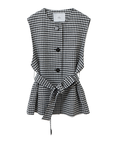 Tiara(ティアラ)の「クルーネックジレ(セットアップ可)(ベスト・レディース・チェック/ブラック・FREE)」の14枚目の写真