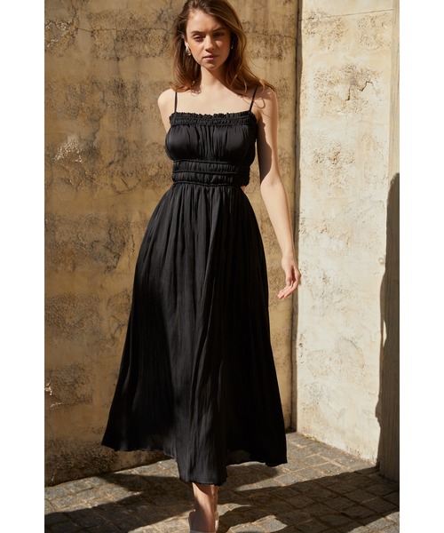 【極希少•新品】Estella. K エステラケー 幾何柄　ロングワンピース Julia Satin Long Dress シャーリングサテンドレス（ワンピース