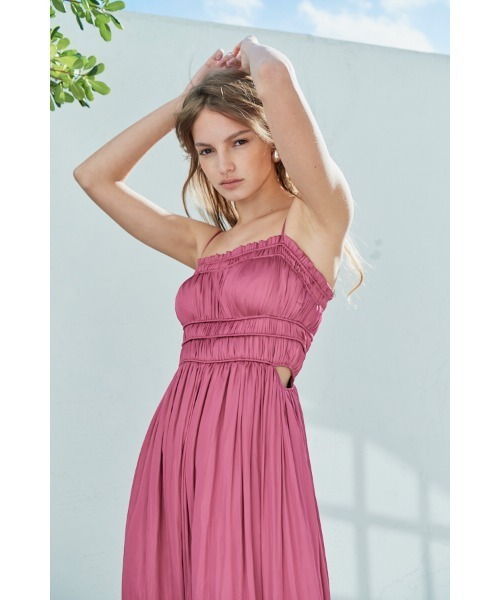 特価商品  Julia Satin Long Dress シャーリングサテンドレス（ワンピース ワンピース