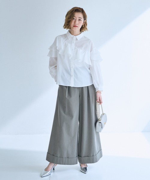 SMILE LAND（スマイルランド）の「＜大きいサイズ＞アシンメトリーフレアブラウス【OtonaSMILE】（シャツ/ブラウス・レディース・オフホワイト/ピンク・5L/L/LL/3L/4L）」の6枚目の写真