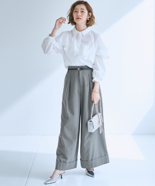 SMILE LAND（スマイルランド）の「＜大きいサイズ＞アシンメトリーフレアブラウス【OtonaSMILE】（シャツ/ブラウス・レディース・オフホワイト/ピンク・5L/L/LL/3L/4L）」の7枚目の写真