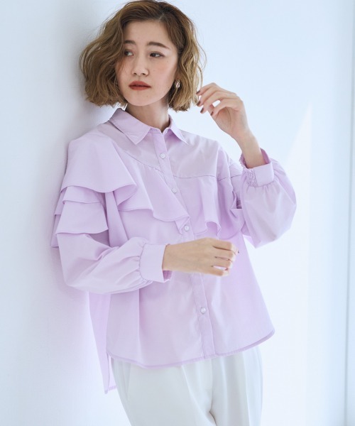 SMILE LAND（スマイルランド）の「＜大きいサイズ＞アシンメトリーフレアブラウス【OtonaSMILE】（シャツ/ブラウス・レディース・オフホワイト/ピンク・5L/L/LL/3L/4L）」の9枚目の写真