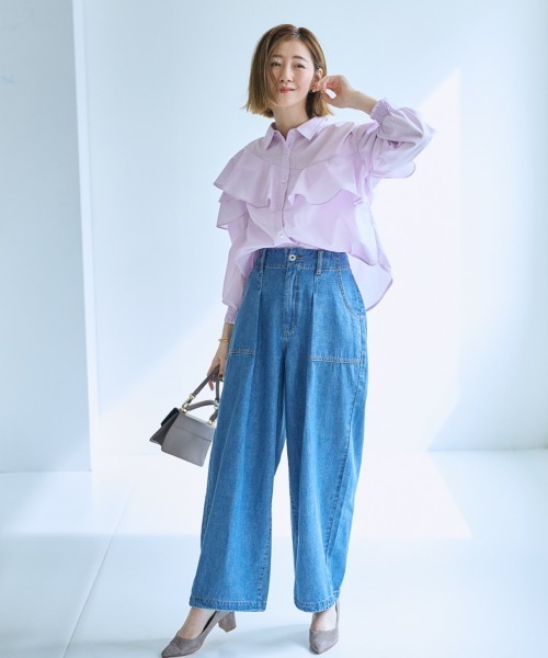 SMILE LAND（スマイルランド）の「＜大きいサイズ＞アシンメトリーフレアブラウス【OtonaSMILE】（シャツ/ブラウス・レディース・オフホワイト/ピンク・5L/L/LL/3L/4L）」の10枚目の写真